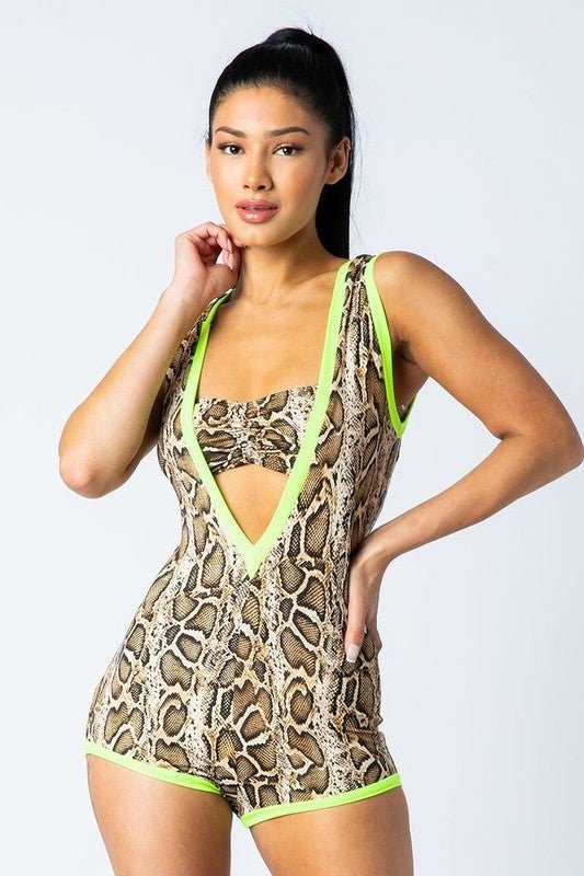 Hooded Snakeskin Print Romper - IFUL BOUTIQUE