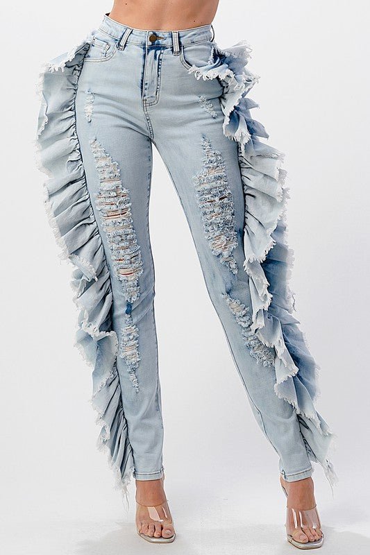 Side Ruffle Skinny Jean - IFUL BOUTIQUE